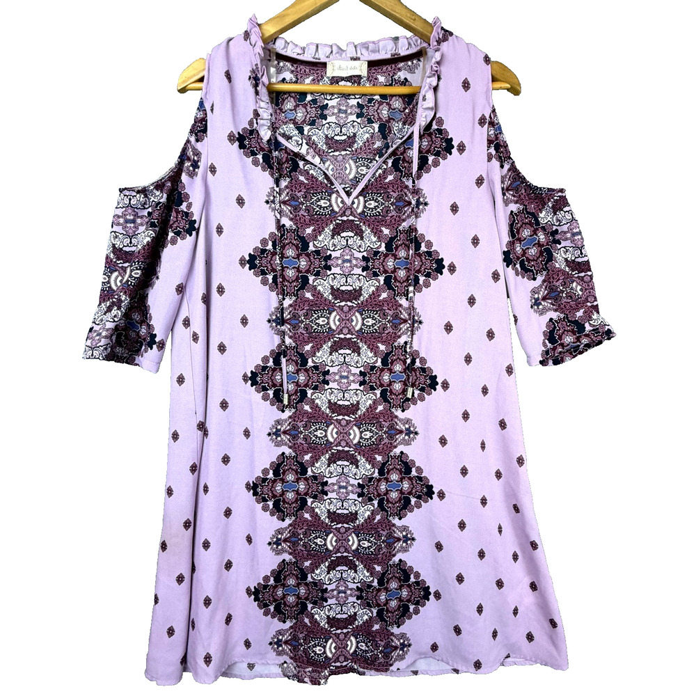 Altar'd State Mini Dress Womens Large Lavender Medallion Tie Neck Boho Festival